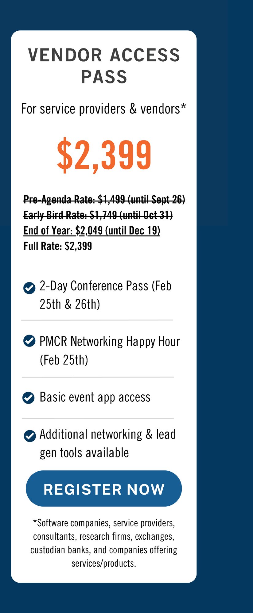 PMCR 2026 Pricing - Vendor Access Pass