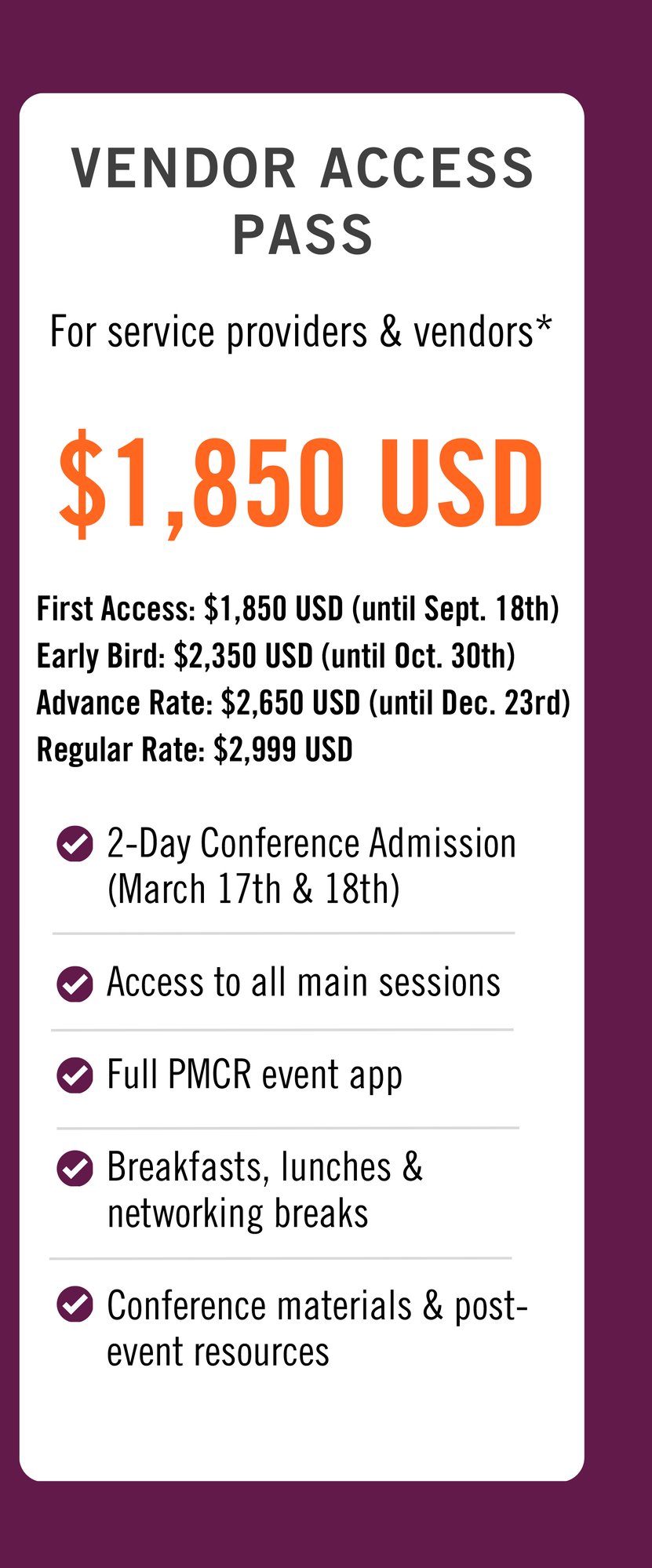 PMCR 2027 New York Registration - vendor access pass