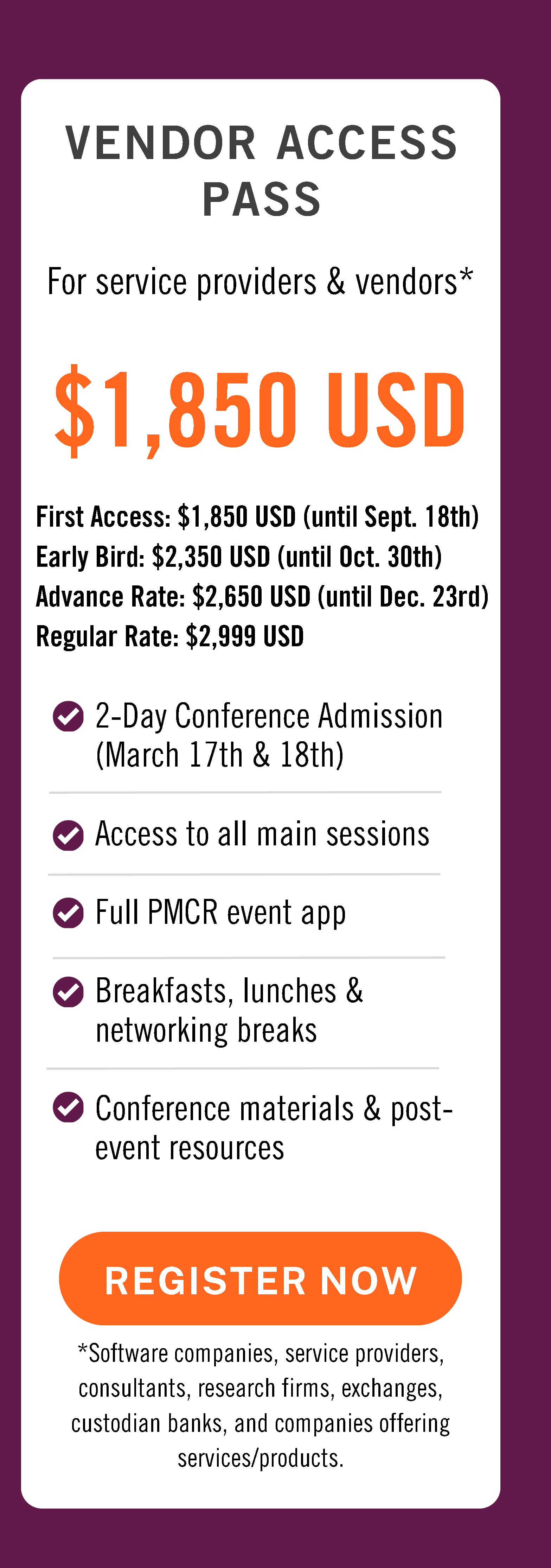PMCR 2027 New York Registration for Vendor Access Pass